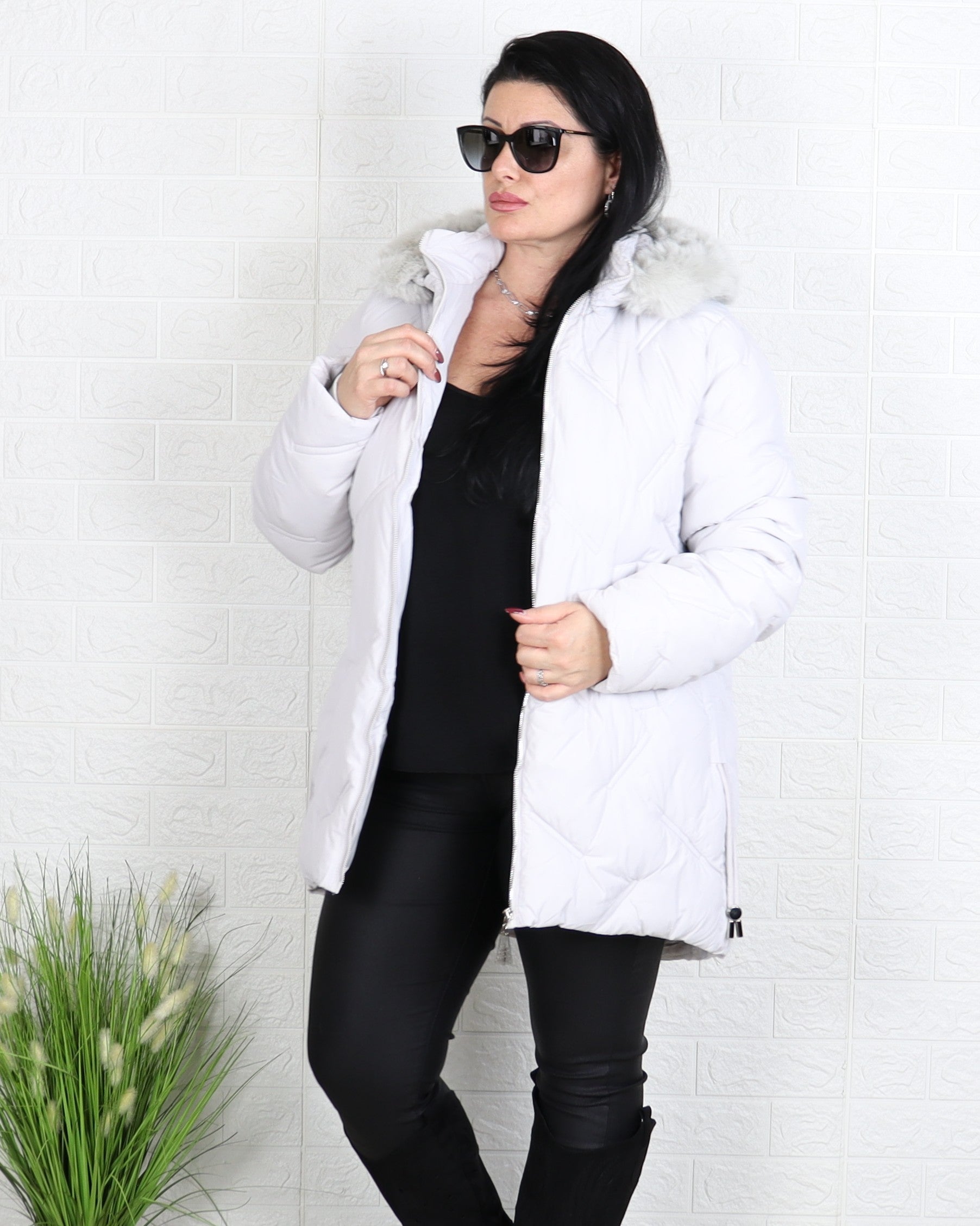 Яке - Зимно Яке MARTA - Сиво - бяло - Muudsfashion