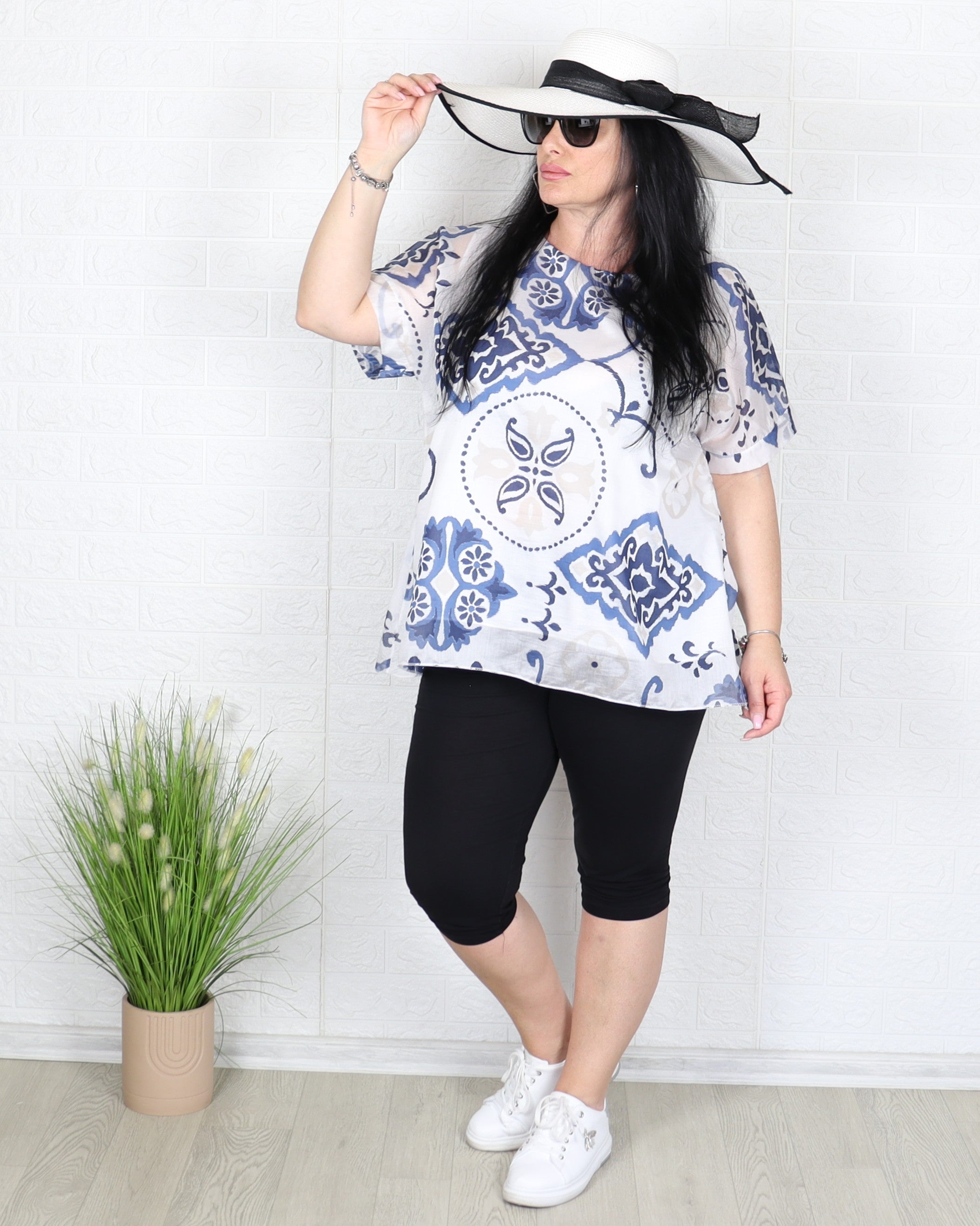 Блуза - Блуза MONA - бяло - синя - Muudsfashion