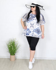 Блуза - Блуза MONA - бяло - синя - Muudsfashion