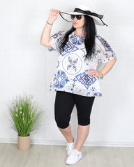 Блуза - Блуза MONA - бяло - синя - Muudsfashion