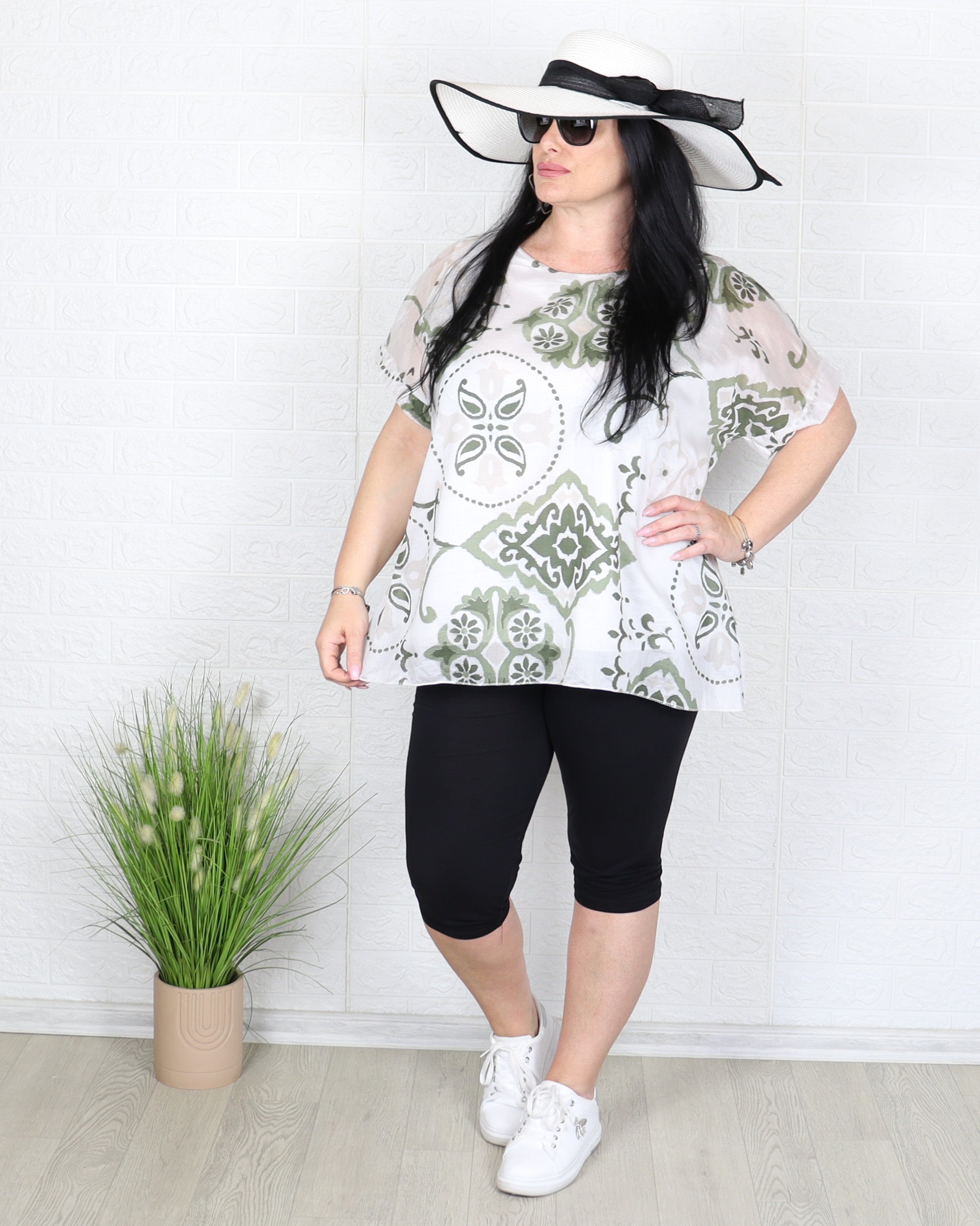 Блуза - Блуза MONA - бяло - военно зелена - Muudsfashion