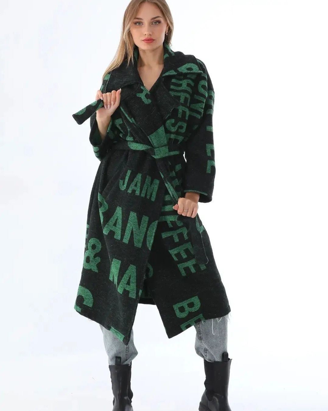 Палто - Палто ELINA - Черно и Зелено - Muudsfashion