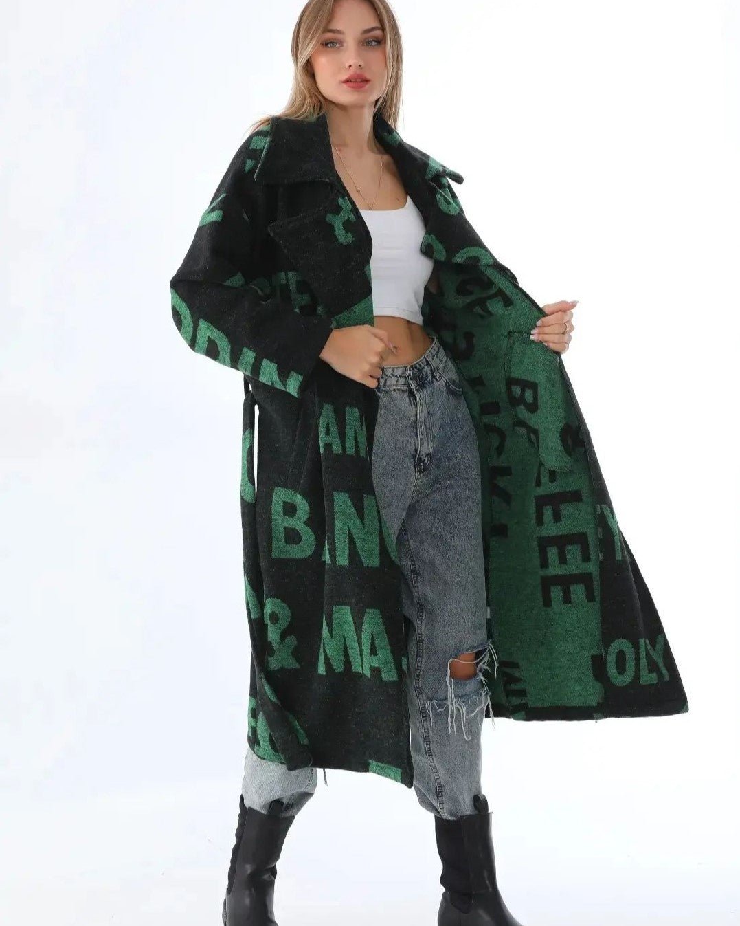 Палто - Палто ELINA - Черно и Зелено - Muudsfashion